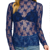 Midnight Romance Navy Floral Lace Layering Top