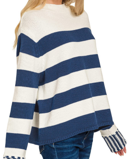 Navy Striped Boxy Sweater