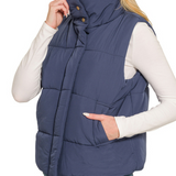Navy High Neck Puffer Vest