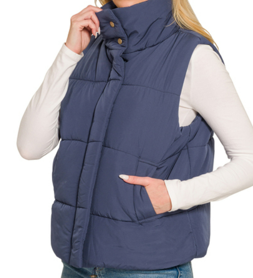 Navy High Neck Puffer Vest