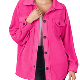 Oversized Basic Fleece Shacket Neon Hot Pink