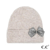Large Rhinestone 3D Bow Beanie