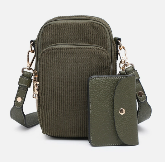 Parker Olive Corduroy 3 Compartment Crossbody