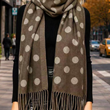 Olive Polka Dot Pattern Fringe Scarf