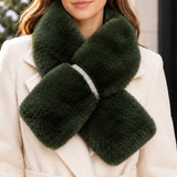 Olive Faux Fur Bling Pull Through Scarf
