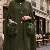 Elegant Faux Fur Pocket Cape Coat Poncho
