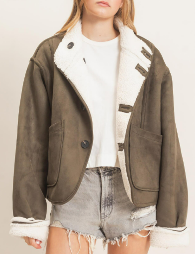 Reversible Faux Suede & Sherpa Jacket