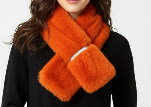 Orange Faux Fur Bling Pull Through Scarf