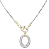 14K Gold Plated Two Tone CZ Stone Paved Open Oval Pendant Necklace