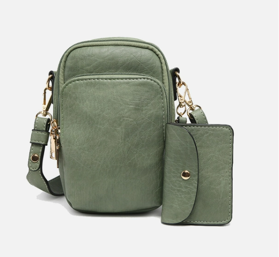 Parker Olive 3 Compartment Crossbody w/ Pouch |