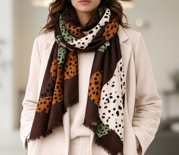 Patchwork Brown Print Wrap Scarf