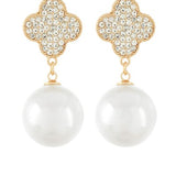 Rhinestone Clover Pearl Drop Earring