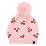 Cherry Rhinestone Pompom Beanie