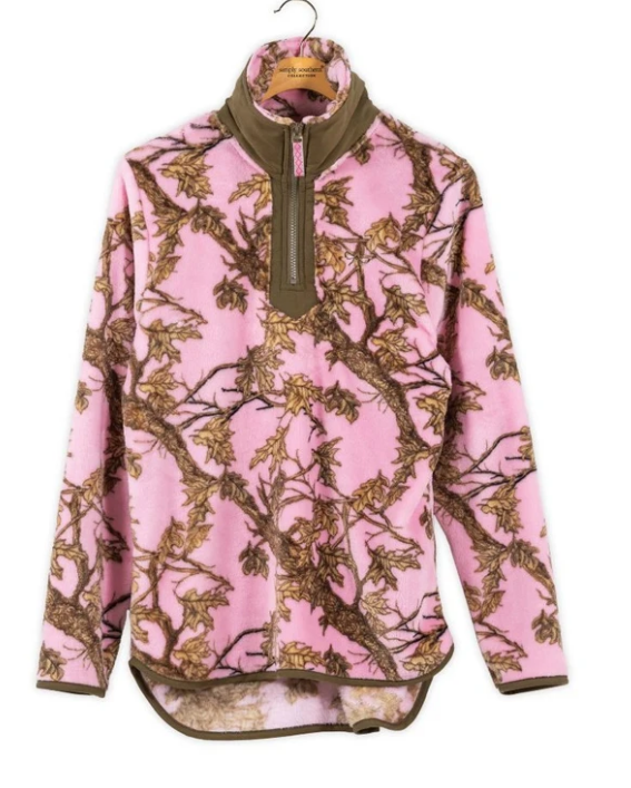 Pink Camo Y-Neck Fleece Pullover