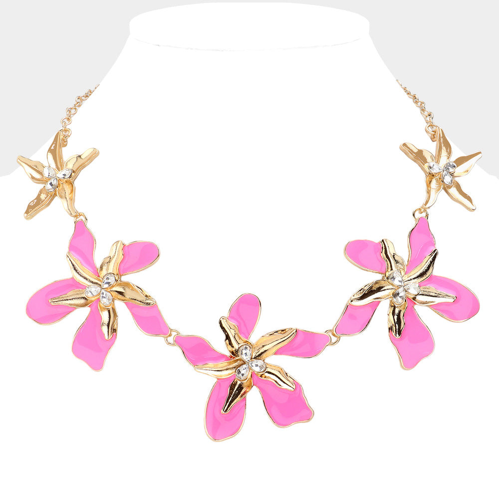 Statement Enamel Flower Necklace