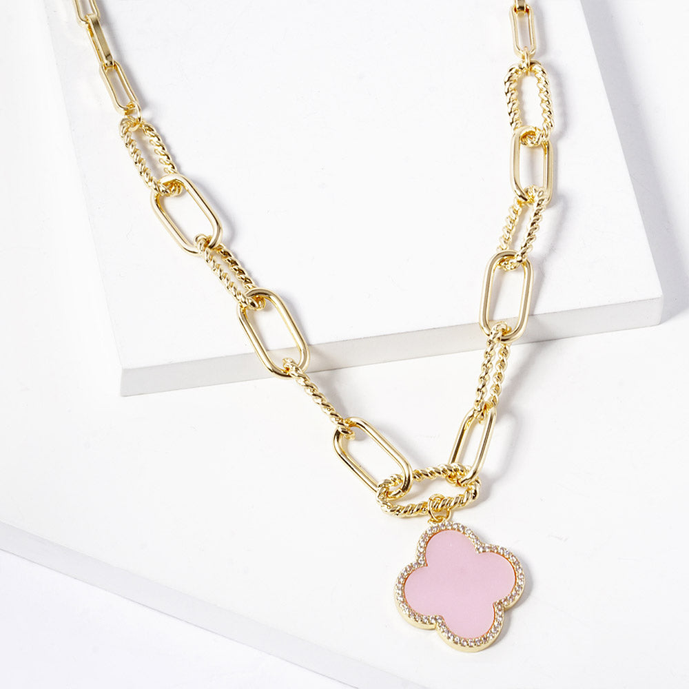 Sparkling Colorful Quatrefoil Necklace