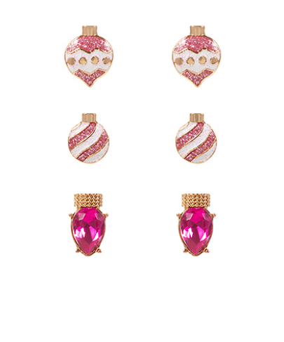 Pink Christmas Earring Set