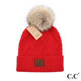 Chevron Knit Pompom Beanie