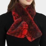 Red Snake Skin Patterned Faux Fur Pull Through Scarf