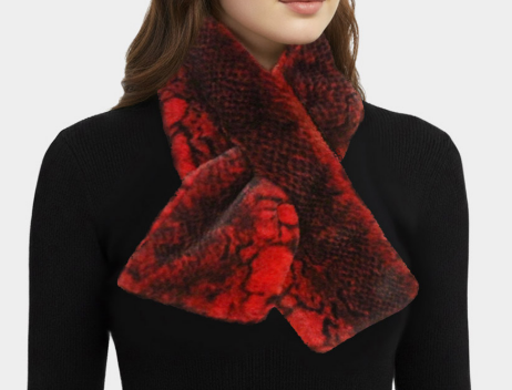 Red Snake Skin Patterned Faux Fur Pull Through Scarf