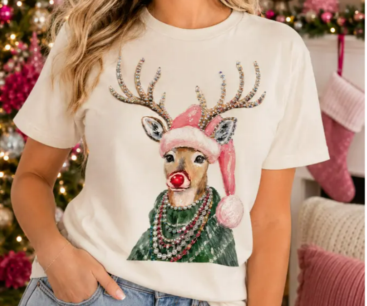 Boujee Reindeer Blinged Out Tee