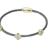 14K Gold Plated Two Tone CZ Pave Quatrefoil Bezel Station Twisted Cable Magnetic Bracelet