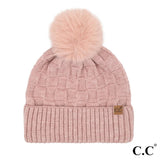 Weave Textured Pompom Beanie