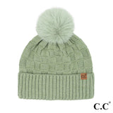 Weave Textured Pompom Beanie