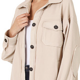 Oversized Basic Fleece Shacket Sand Beige