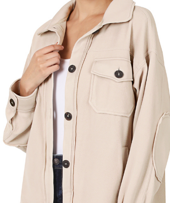 Oversized Basic Fleece Shacket Sand Beige