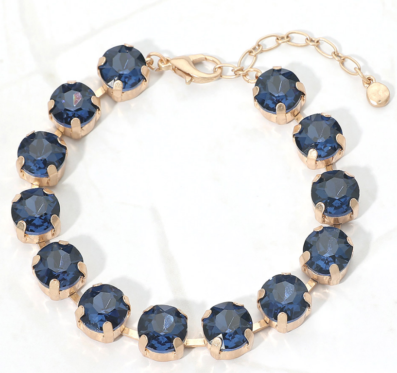 Dark Blue Round Stone Cluster Link Bracelet