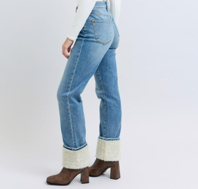 Judy Blue - Sherpa Cuff Straight Jeans