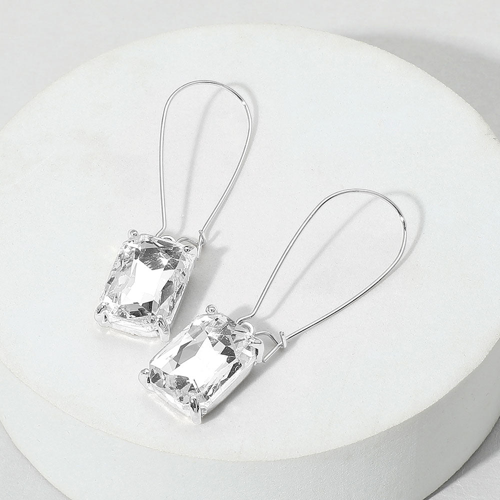 Emerald Cut Stone Dangle Earrings