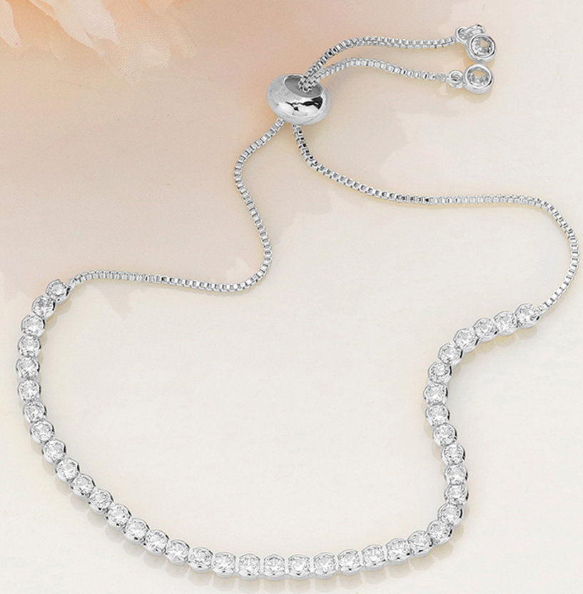 Gold Round CZ Stone Bezel Adjustable Pull Tie Bracelet