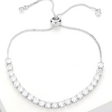 Gold Emerald Cut CZ Stone Tennis Chain Pull Tie Adjustable Bracelet