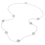 CZ Pave Quatrefoil Station Long Necklace Gold or Silver