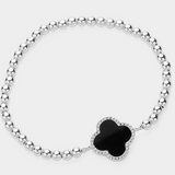 Black & Silver Quatrefoil Pointed Stainless Steel Ball Beaded Stretch Bracelet (Copy)