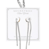 Genuine Silver Dipped Baguette Stone Accent Long Chain Drop Earrings