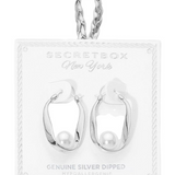 Genuine Silver Dipped Pearl Accent Pin Catch Hoop Earrings