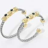 14K Gold Plated Two Tone CZ Accent Braided Hoop Earrings