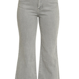 Acid Wash High-Waist Frayed Hem Bootcut Pants in Sleet