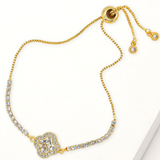 Gold Quatrefoil CZ Stone Accent Pull Tie Adjustable Bracelet