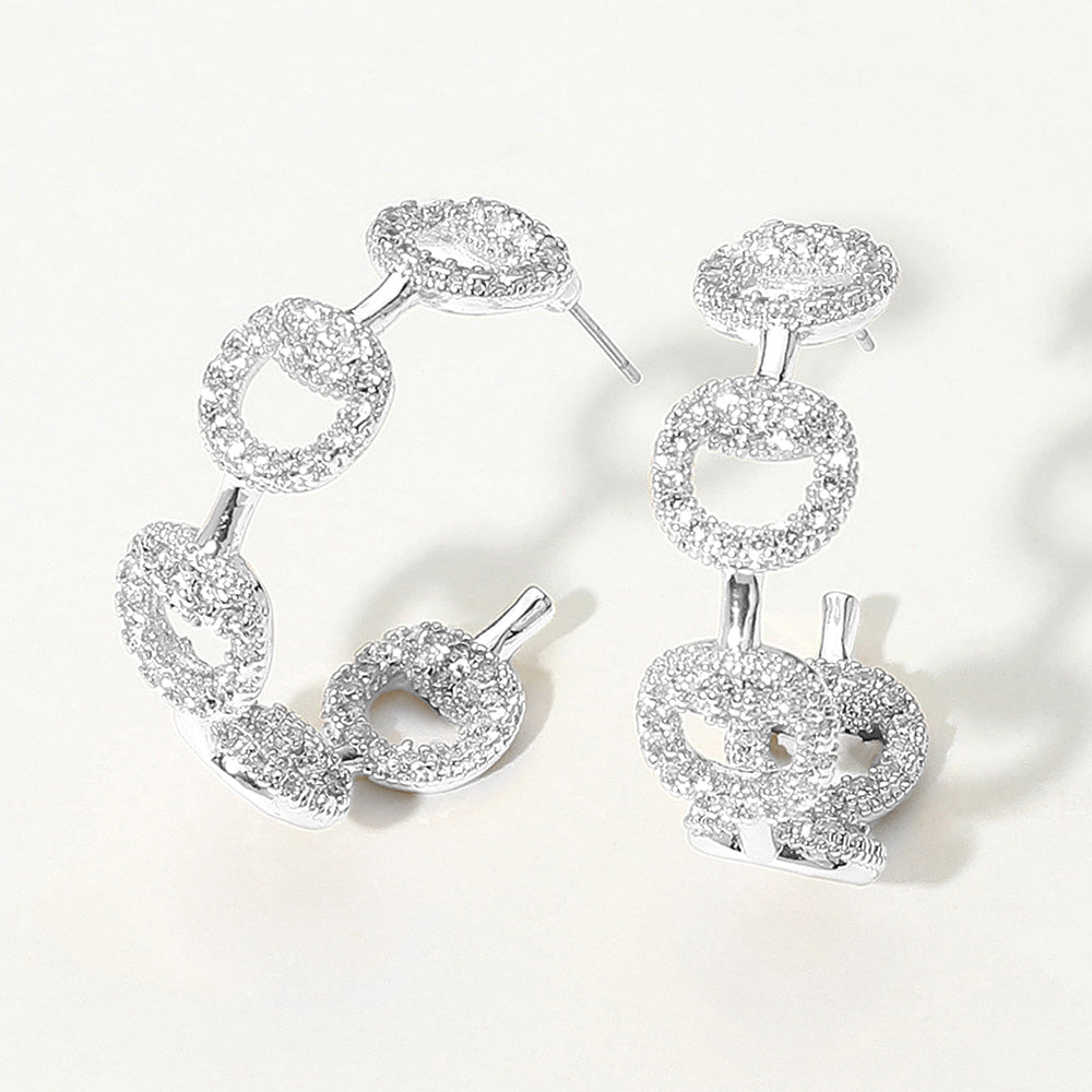 Stone Pave Link Hoop Earrings