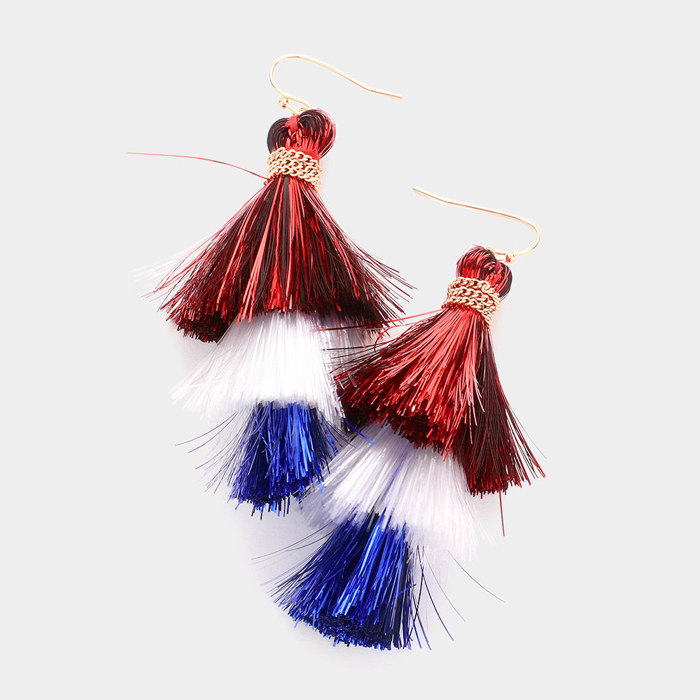 Red White & Blue Tassel Earrings