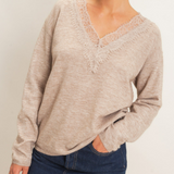Lace Trim V-neck Sweater