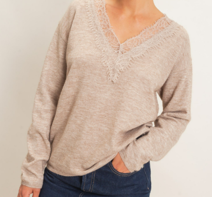 Lace Trim V-neck Sweater