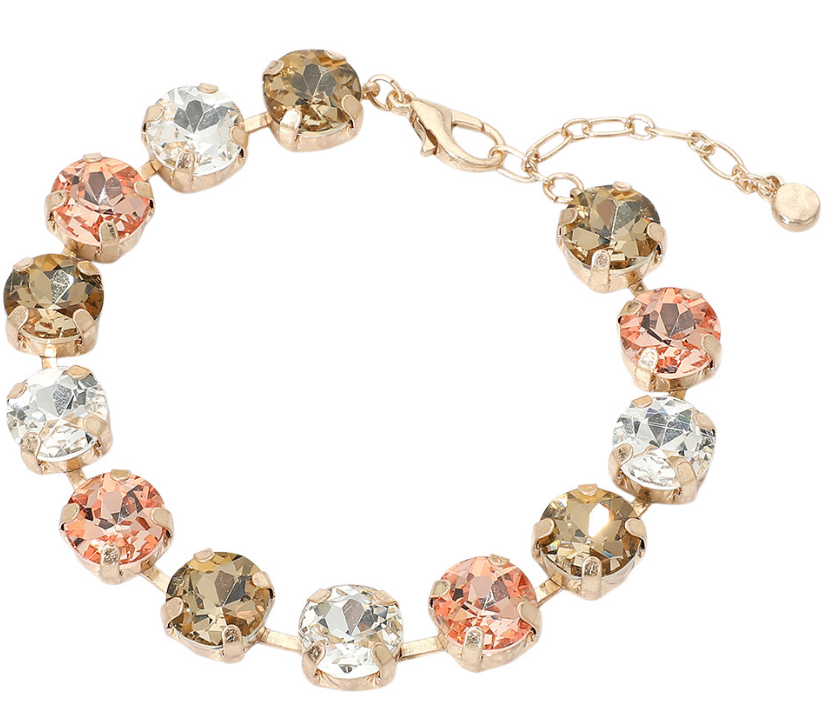 Topaz Multi Color Round Stone Cluster Link Bracelet