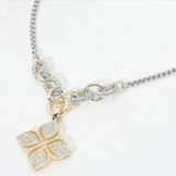 14K Gold Plated Two Tone CZ Pave Clover Pendant Necklace