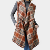 Brown Plaid Check Vest With Pocket