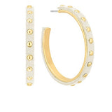 White Leather Studded Hoops